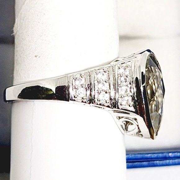 Montezuma Prasiolite (Green Amethyst) & Zircon ring in Plat/925SS sz 9 5.25cts - Picture 5 of 6